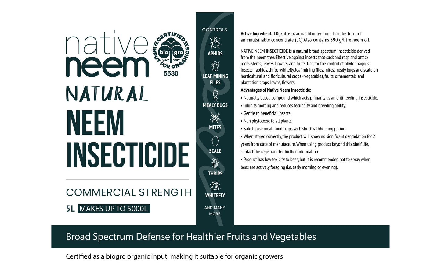 Nativeneem Organic Neem Oil Insecticide Commercial Strength 5L