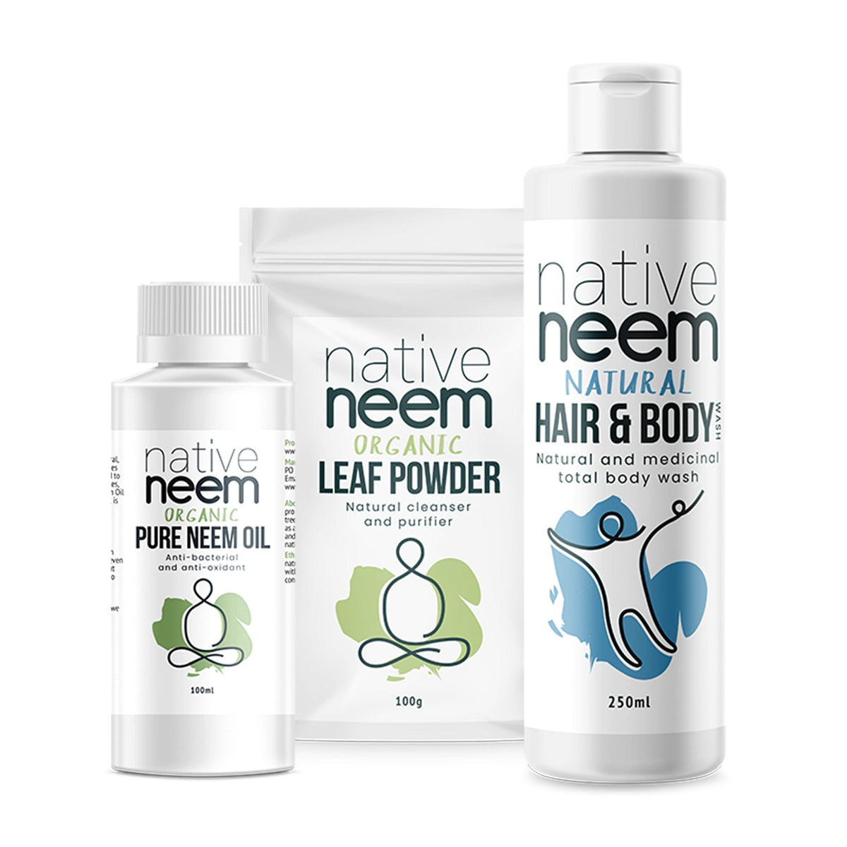 Nativeneem Organic Neem Eczema & Psoriasis Pack with neem oil, leaf powder and Hair and Body Wash